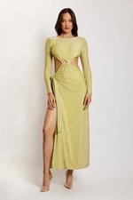 Meshki Maxi Wrap Dress NWT XXL Green Shimmer Backless Cutout Sexy Cocktail