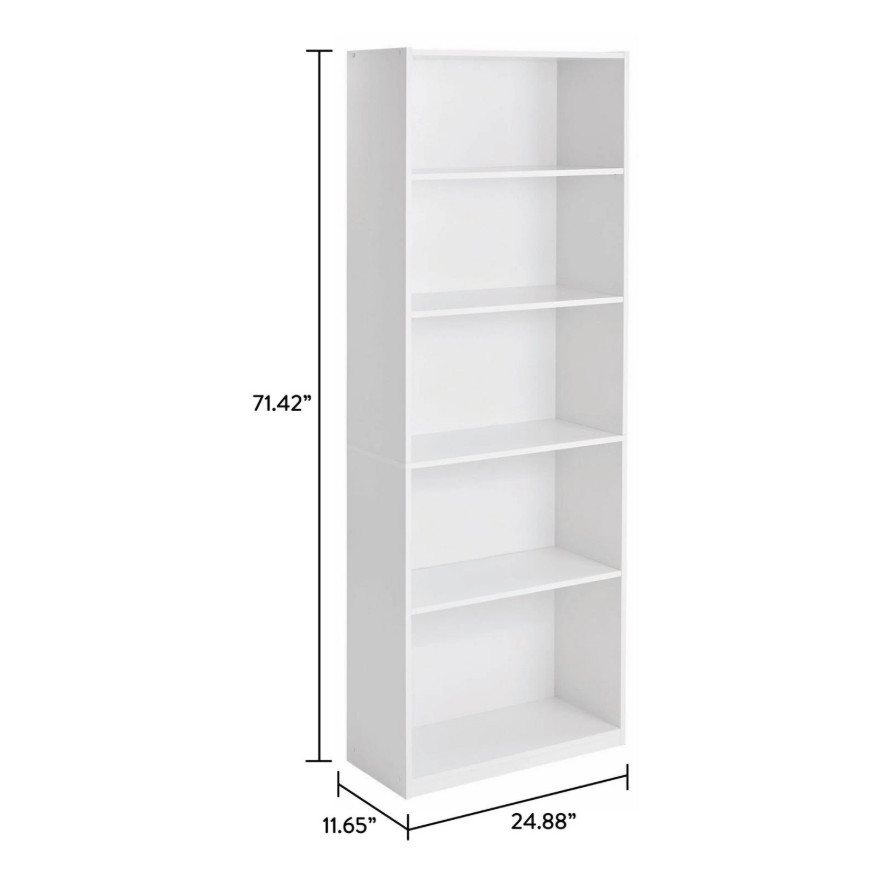 71" Tall Adjustable 5-Shelf Wood Bookcase Storage Shelving B