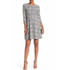 Max Studio Tweed Fit and Flare Skater Dress Womens L Black 3/4 Sleeve NWT