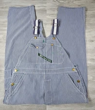 VTG Key Imperial Bib Overalls 38x27 Hickory Stripe Denim Railroad Workwear Chore