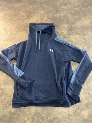 #ad Under Armour Featherweight Fleece Funnel Neck Sweatshirt Size LG Blue Hoodie $17.95