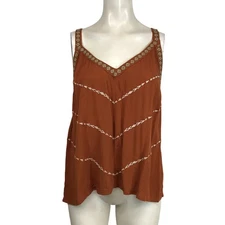Shyanne Women's Rust Orange Embroidered V Neck Tank Top XL