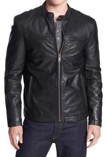 Leather Jacket Mens Biker Motorcycle Style Men Genuine Real Racer Soft Black 3 - product listing photo