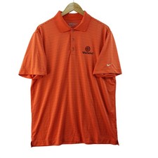 Nike Golf Dri-FIT Polo Shirt Men's L Striped Orange Performance Athletic Stretch