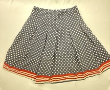 Vintage 80s Polka Dot Skirt Nautical Red Stripe Hem Retro M