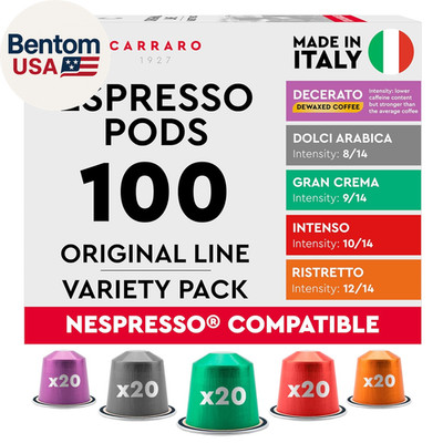 Variety Pack - 100 Premium Espresso Pods Compatible with Nespresso Original Mach