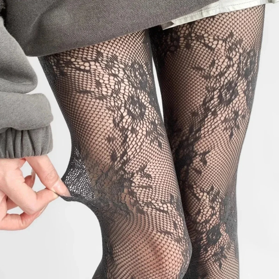 2025 Nova Meia-calça Feminina Sexy Renda Floral Coxa Alta Meia-calça Lingerie - Imagem 4 de 4