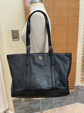 Tory Burch Black Pebbled Leather Large East West Tote Bag, Shoulder Purse