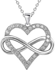 Infinity Heart Necklace for Women, Love Heart Pendant with Cubic Zirconia and...
