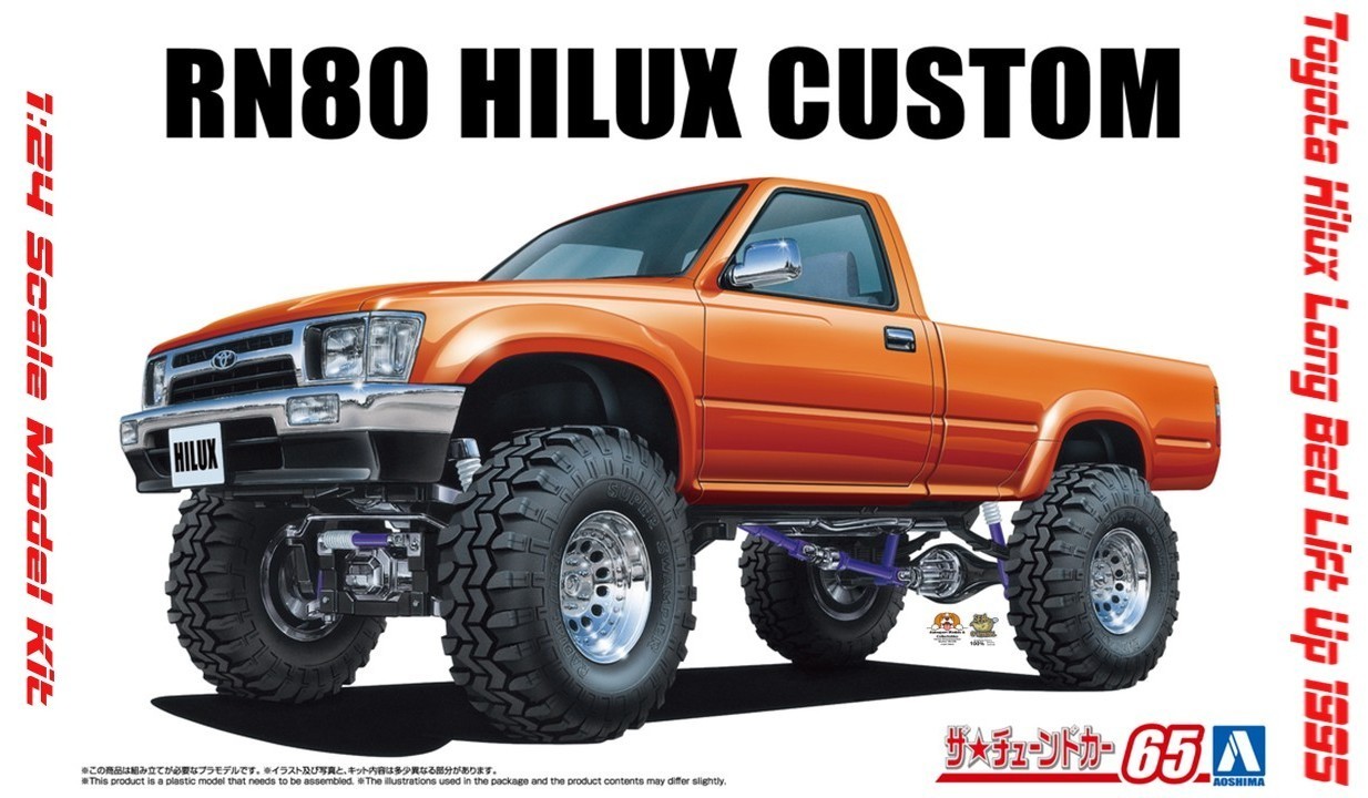 1:24 Toyota Hilux Long Bed Lift Up 1995 (RN80) scale model kit by Aoshima.