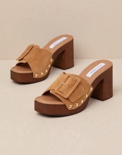 Steve Madden Marlena Platform Heeled Suede Sandals Clogs Stud Block Y2K Boho