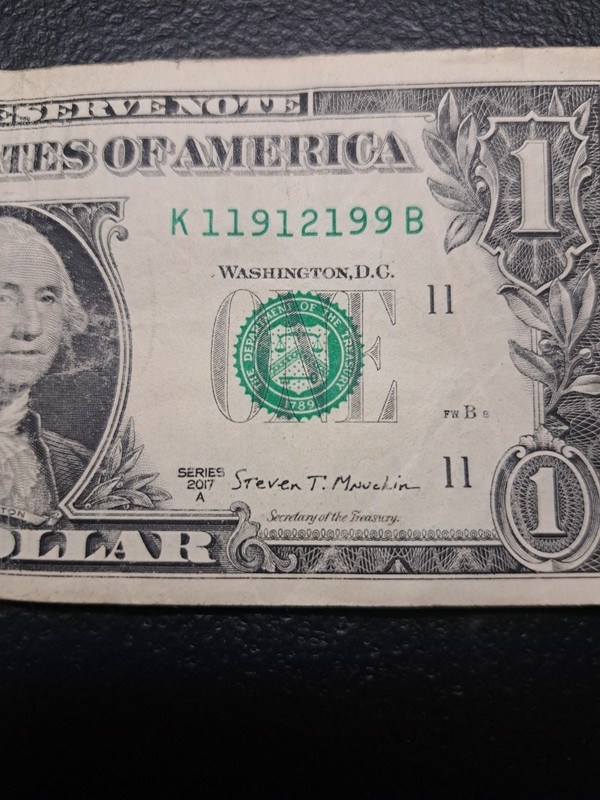 TRINARY 11912199 2017A $1 Dollar Bill Fancy Serial Number From Dallas
