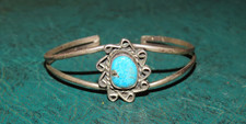 NAVAJO OLD PAWN TURQUOISE CUFF BRACELET CHILD'S SIZE 5" Vtg