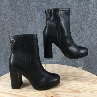 #ad GBG Boots Women 8 M Ankle Platform Chunky Block Heel Zip Faux Leather Black $39.99