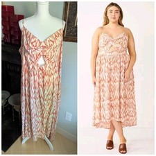 Nine West Midi Dress Wmns 4X Plus Twist-Front Cut Out Ikat Print Sleeveless 163