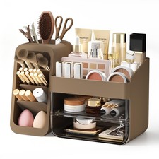Makeup Organizer with Adjustable Brush Holder for Vanity, Large Skincare Orga...