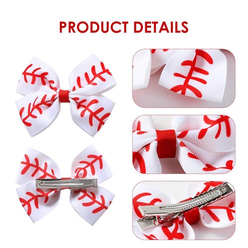 4PC Baseball Hair Bow Clips for Baby Girls Women 4 Inch White White-red - Picture 3 of 7