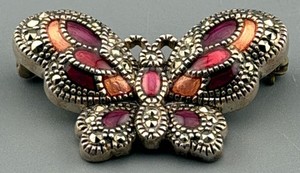 Judith Jack Butterfly Brooch Sterling Silver Marcasite Pink Enamel  9.3g