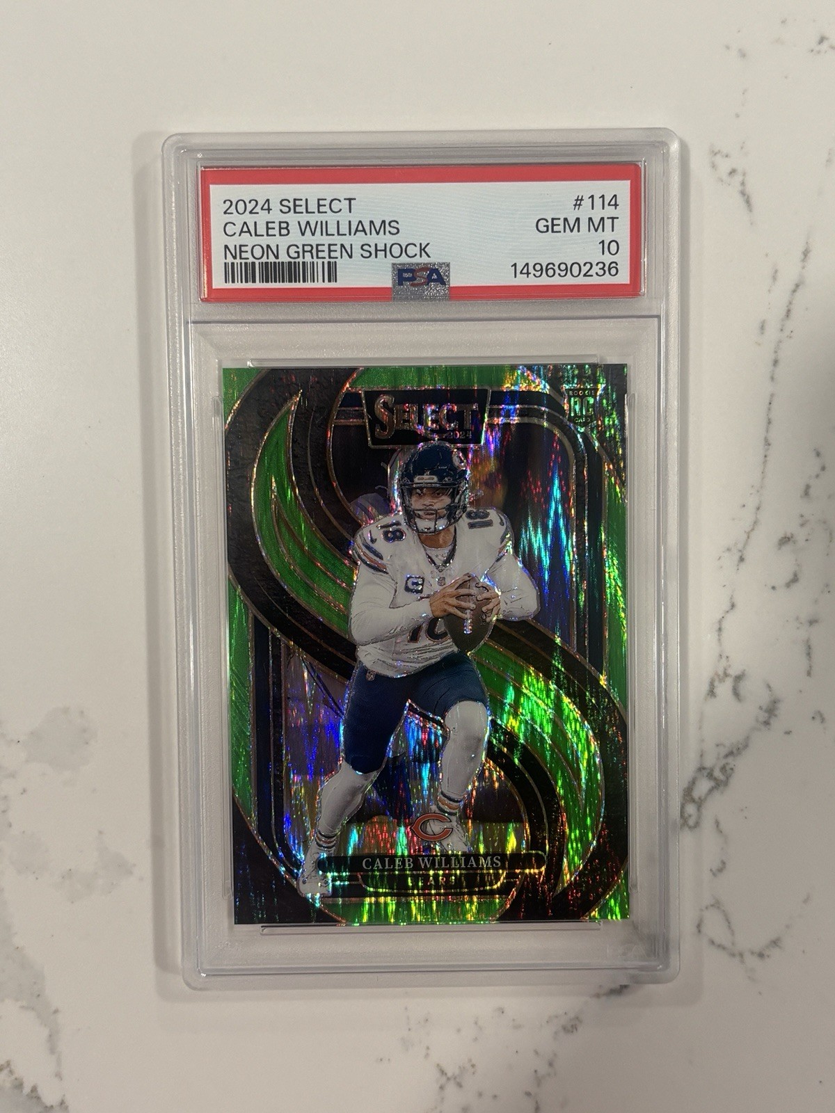 2024 Select Premier Level Caleb Williams #114 Green Shock Prizm /499 PSA 10