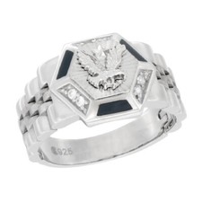 Uomo Argento Sterling Cinturino Stile Aquila Anello W/ Onice Nera & Cz Pietre