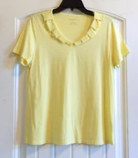 Talbots Women's Yellow V-Neck Detail Cotton Modal Top Tee T-Shirt SZ M EXCELLENT