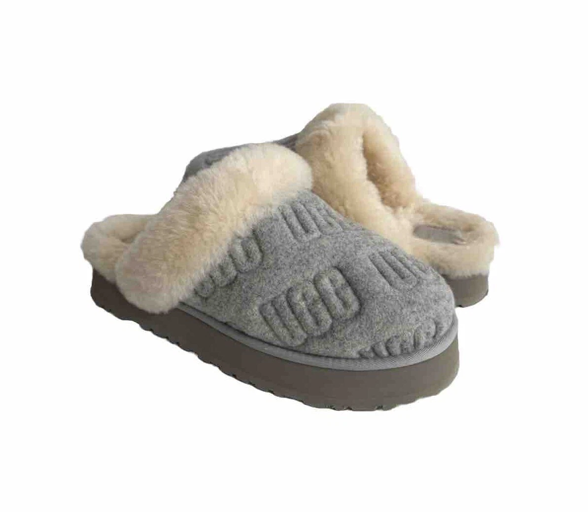 UGG SANDALI SCIVOLO DISCHETTO FELTED GRIGIO GRIGIO SHEARLING POLSINO US 7 EU 38 REGNO UK 5