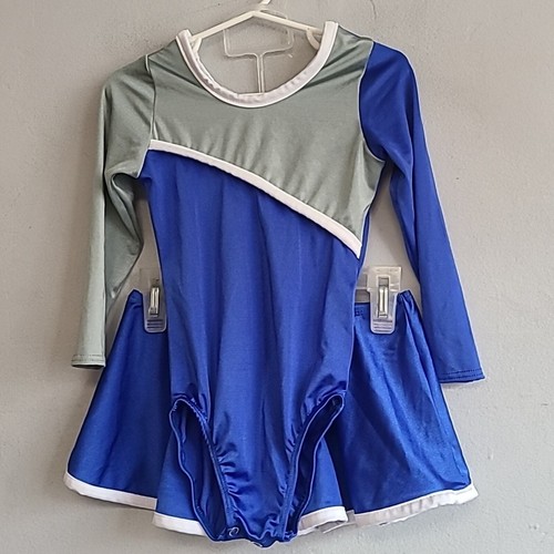 Girls youth size 4 blue gray dance outfit long sleeve bodysuit & skirt MC OS62