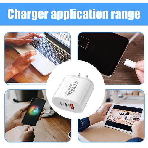Adaptateur Chargeur Mural Rapide 2 Ports Prise PD 40W USB-C Type C pour iPhone 13 Pro Max - Photo 7 sur 14