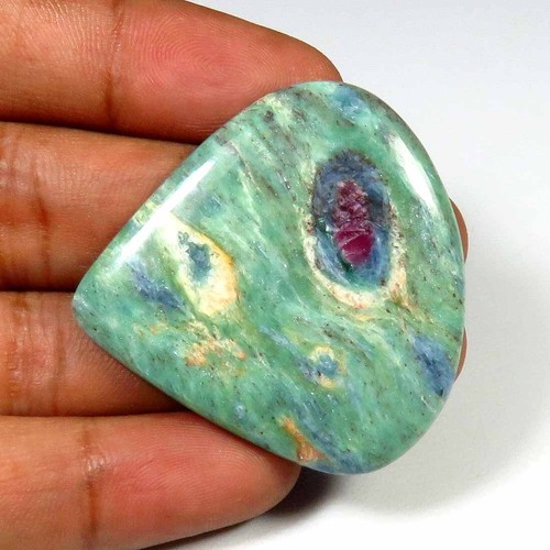Natural Ruby Cabochon 39x38 mm Ruby Fuchsite Smooth Heart Gemstone 54 Cts RS-81 - Picture 2 of 11