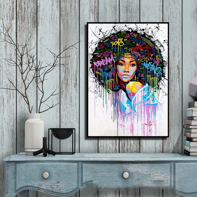 Modern Graffiti Art Canvas Paintings Abstract African Girl Wall Posters & Prints - Image 4 of 4