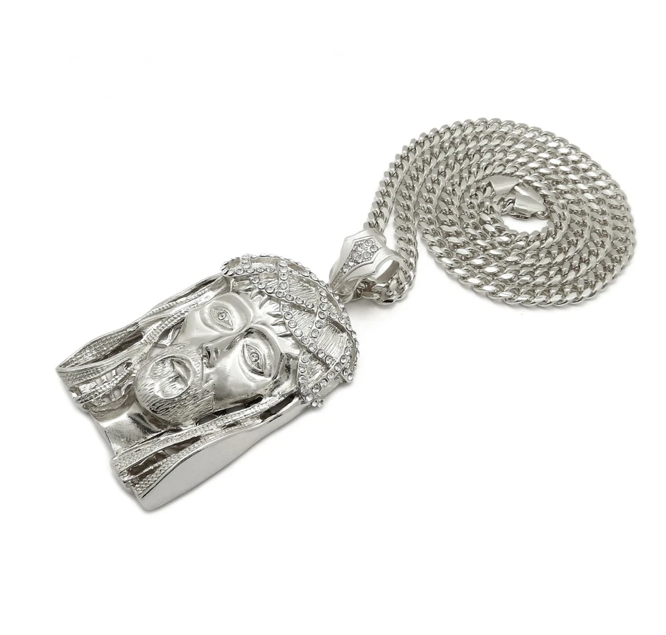 Nuevo colgante cara de Jesús Jay-Z con cadena cubana Miami de acero inoxidable de 36" Foto 3 de 4