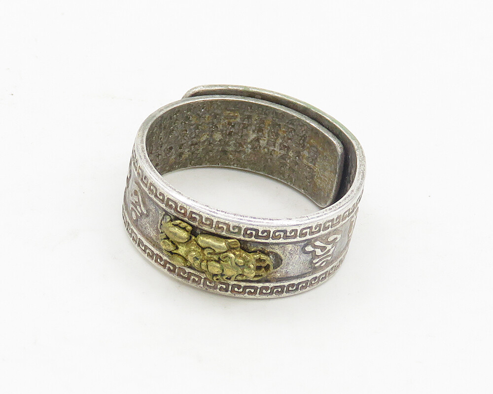 ヴィンテージ silver925 フライングドラゴン シルバーリングL305 925 Sterling Silver Vintage Tibet Dragon Two Tone Band Ring
