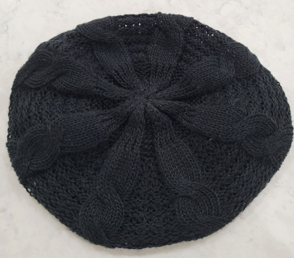 Womens Cable Knit Black Light Soft Beanie Hat OS eBay
