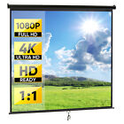 120" Projector Screen Manual Pull Down 1:1 Projection Screen Home Theater Black