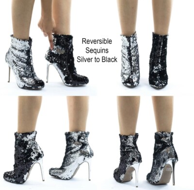 Metallic Reversible Sequins High Heel Dress Bootie
