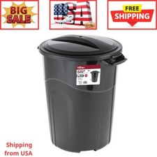 Hyper Tough 32 Gallon Heavy Duty Plastic Garbage Can Included Lid Indoor/Outdoor