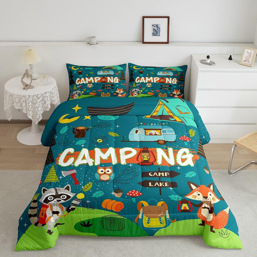Happy Camping Comforter Set Camper Kids Bedding Comforter Sets for Boys Teens Ad