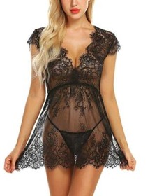 Sexy-Lingerie-for-Women-Lady-Lace-Babydoll-Chemise-Deep-V-Sheer-Negligee-US