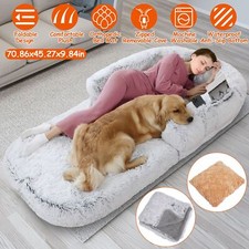 71x45" Large Foldabl Human-Size Dog Bed With Pillow Blanket For Pets Kids Adults