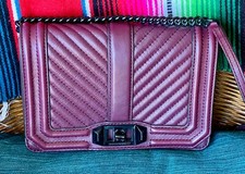 Rebecca Minkoff Chevron Quilted Garnet Leather Crossbody Bag Love Collection