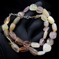 Amazing Cut Amethyst & Rose Quartz 384 Cts Beaded Beautiful Necklace VK 28 E607