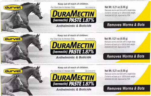 3 Pack Durvet Duramectin Equine Wormer Paste -3 Tubes NEW Exp 2027
