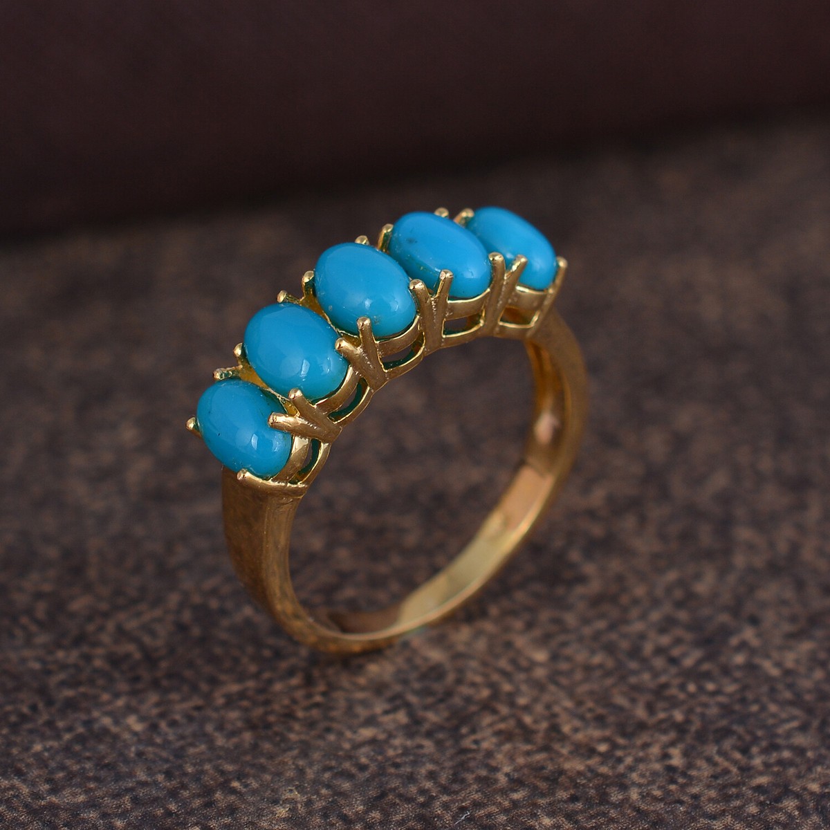 14K Solid Gold December Birthstone Natural Turquoise Half Eternity