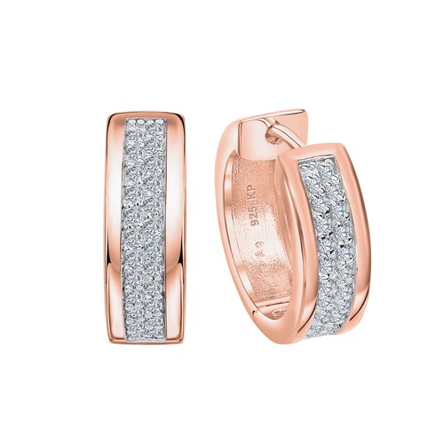 Orecchini a cerchio in argento sterling 925 placcato oro rosa con 48 zirconi ...