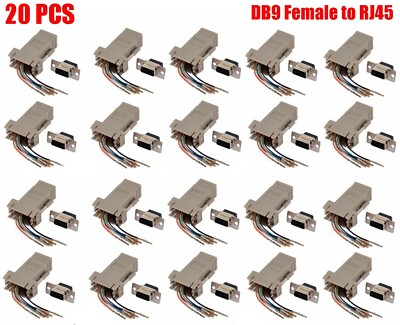 5-Pack DB9 Female To RJ45 (CAT5) Adapters - Serial To Ethernet Modular Connector - 9-Pin Female Serial Port Extender