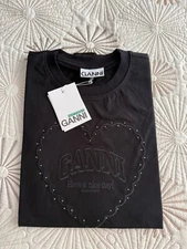 GANNI Women's Black Heart Drop Shoulder T-Shirt Size S