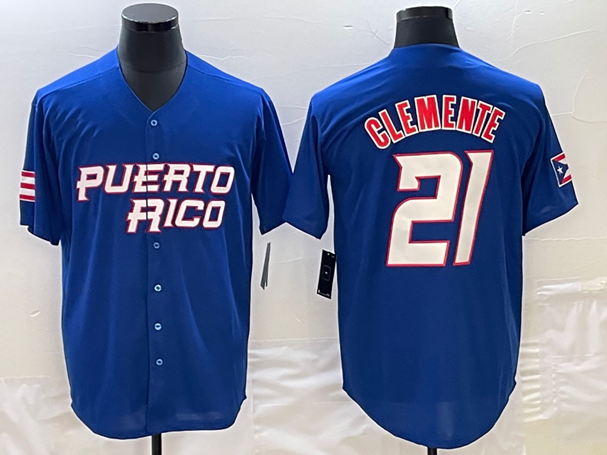 Blue Clemente 21 Molina Team Puerto Rico Baseball Jersey Sewn