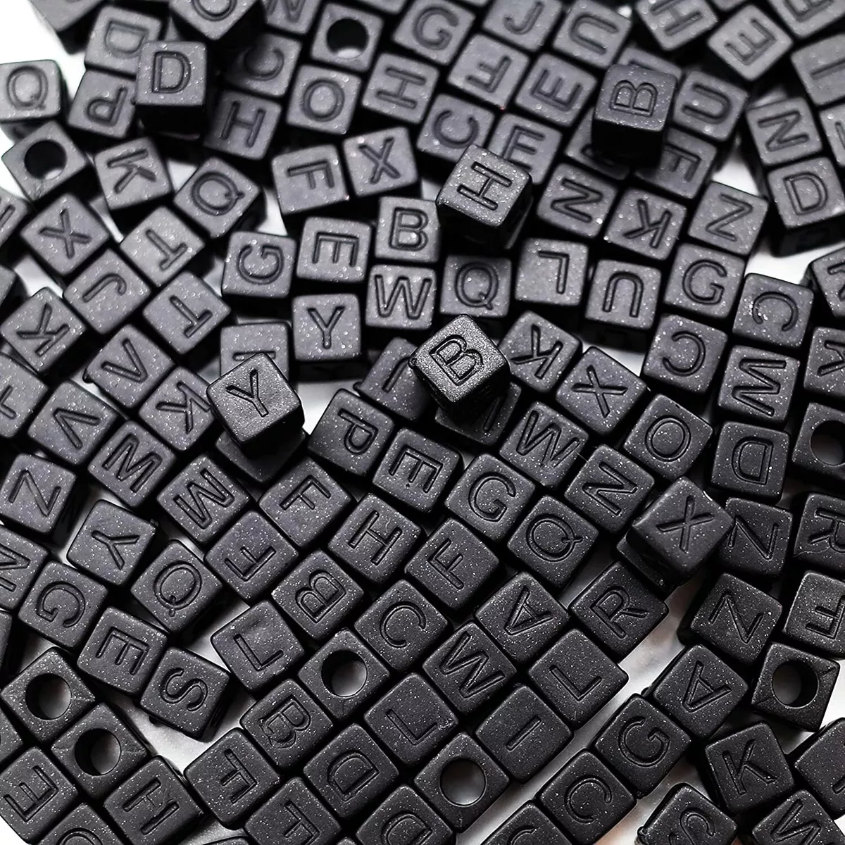 50 Letter Beads Alphabet Beads Matte Black Cube Bulk Beads Wholesale 6mm  Bulk