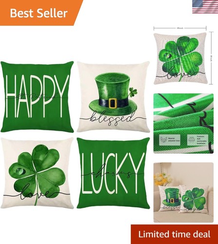 Playful St. Patrick's Day Decor - 18x18 Green Pillow Covers, Zippered & Washable