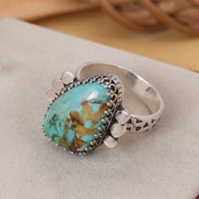 Natural Kingman Turquoise Boho Ring Sterling Silver Handmade Artisan Jewelry